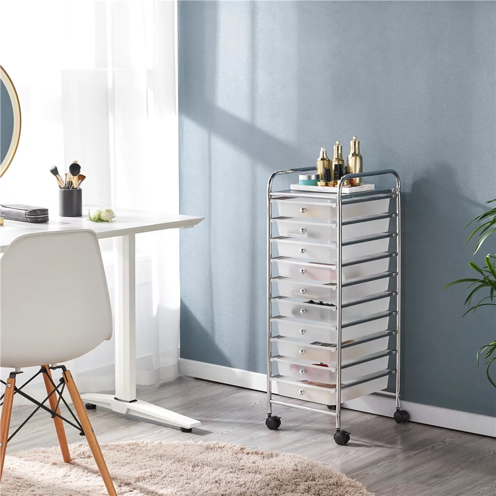 White 10 Drawer Rolling Storage Cart S90579