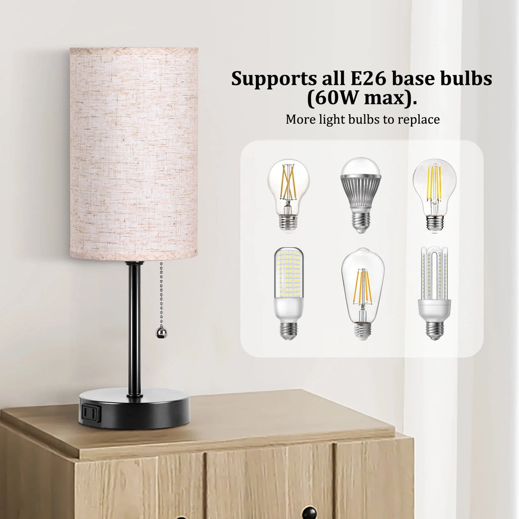 Table Lamps Set of 2 with AC Outlet Black P8644