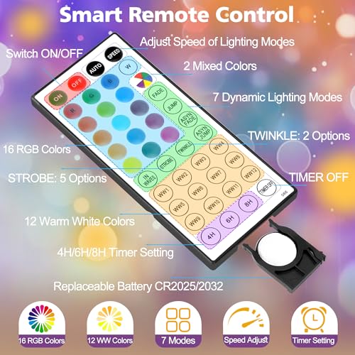 33ft Warm White 100 LED Rope Lights with Remote Y198