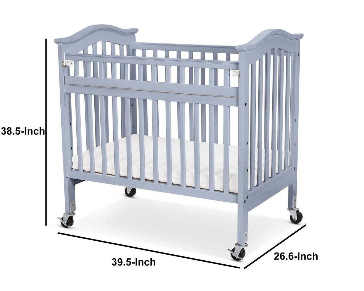 Slatted Wood and Metal Crib with Casters and Safety Gate Gray A776