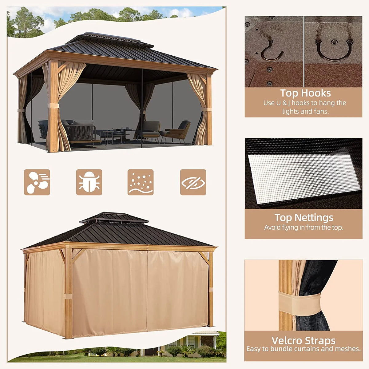 10' x 12' Hardtop Gazebo with Galvanized Steel Double Roof F6297