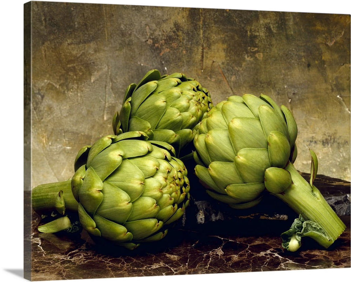Three artichokes on marble Canvas Wall Art 20x16 H97984