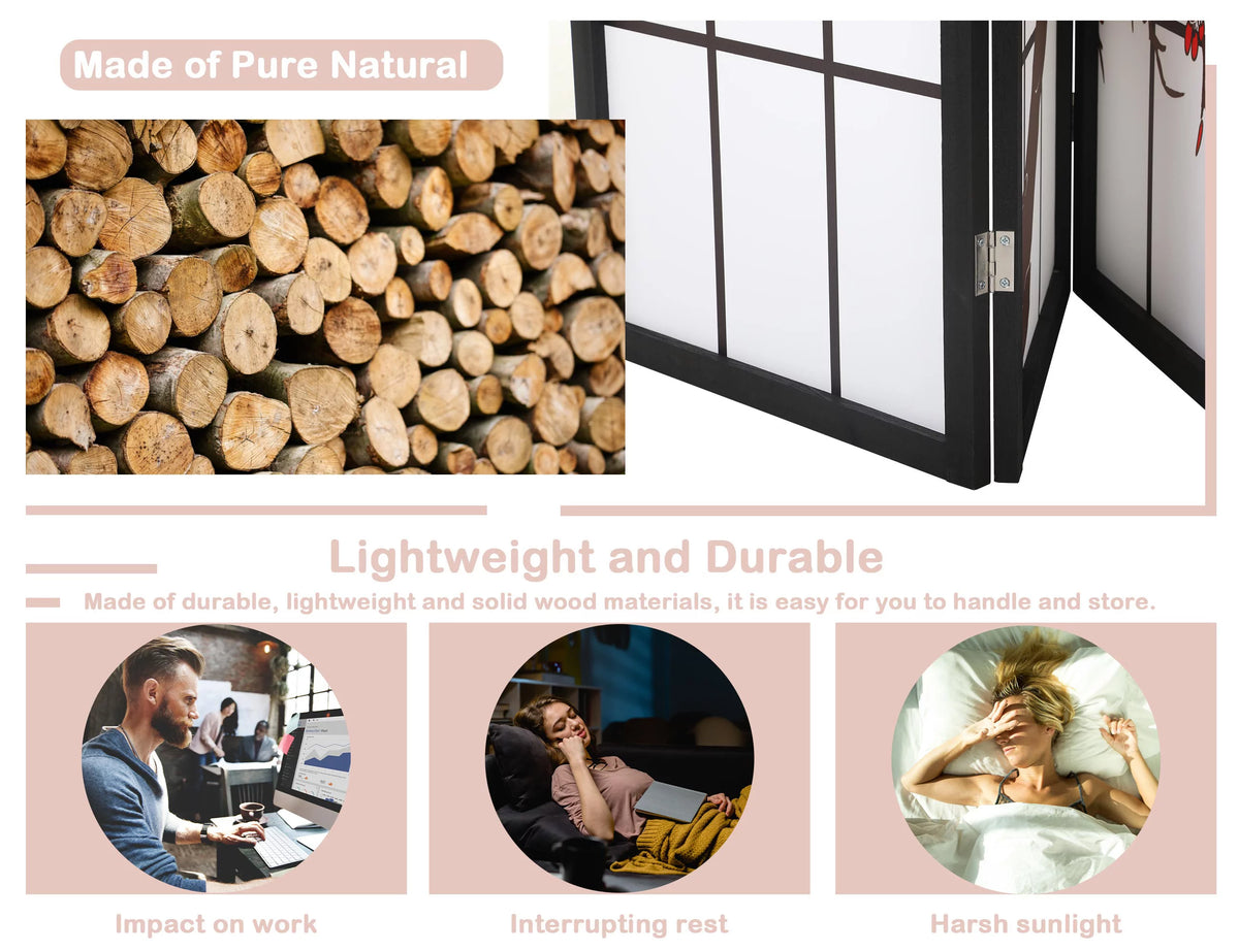 4 Panel 6Ft Wood Folding Privacy Screen U57778