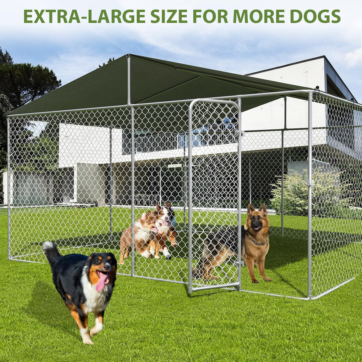 Extra Large Outdoor Dog Kennel with Roof and Lockable Door E2875