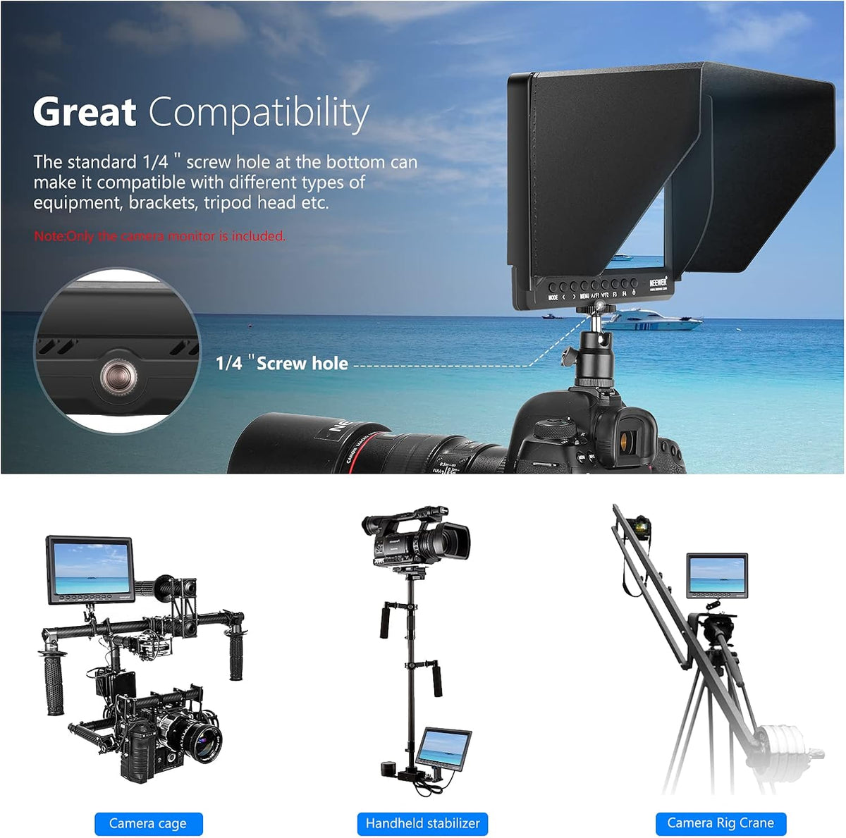7inch Camera Field Monitor HD IPS 1280x800 4K HDMI with Sunshade and Ball Head O12648