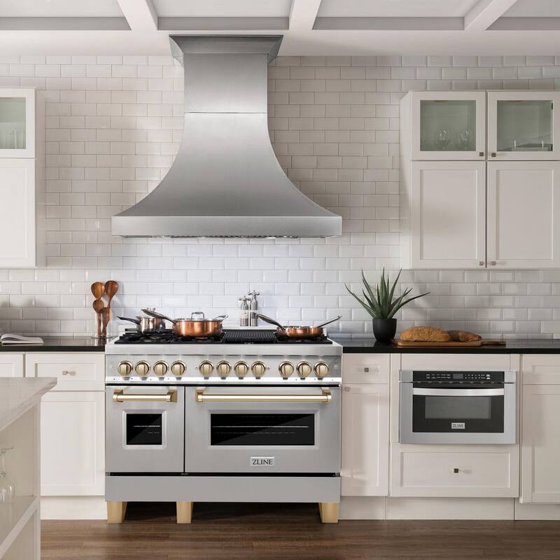 48 in. 7 Burner Double Oven Dual Fuel Range in Stainless Steel and Polished Gold S248