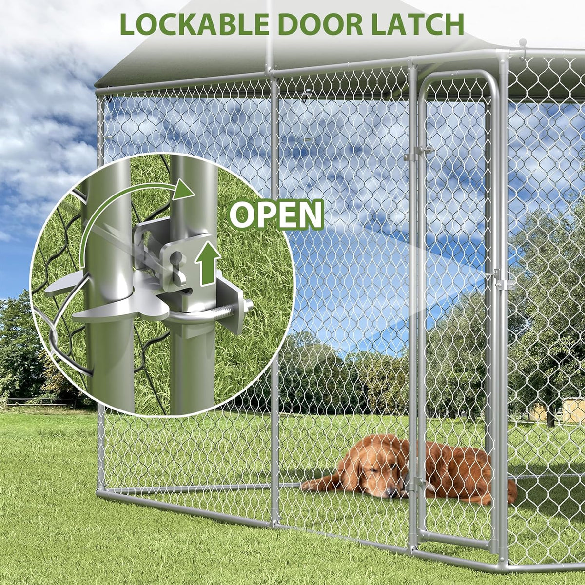 Extra Large Outdoor Dog Kennel with Roof and Lockable Door E2875
