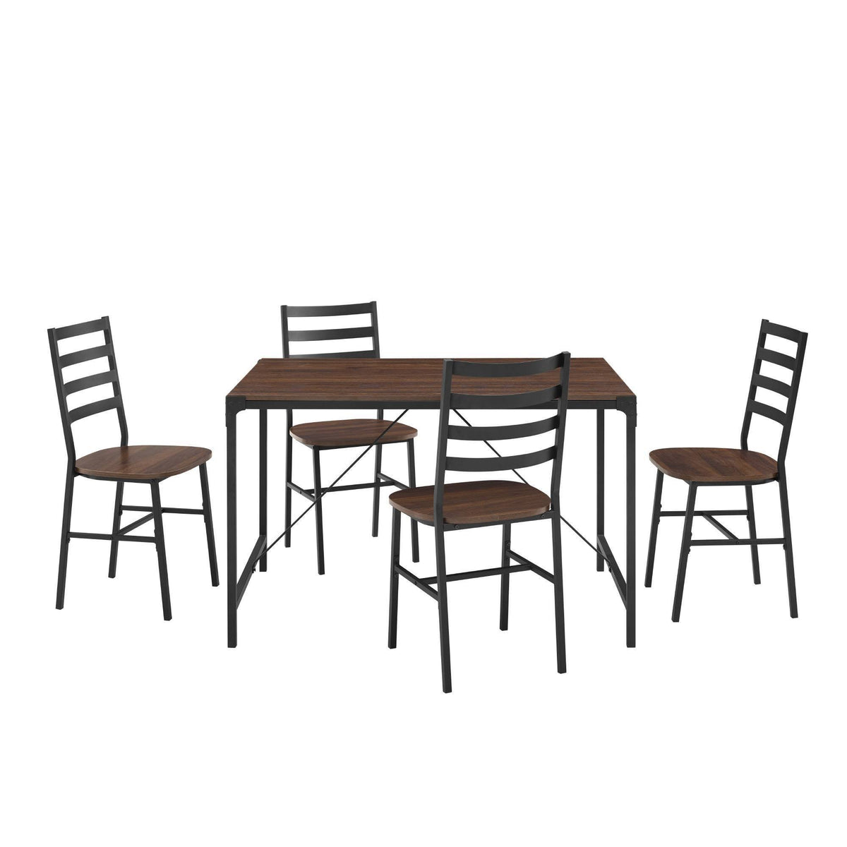 5pc Industrial Farmhouse Angle Iron Dining Set Dark Walnut Q59823