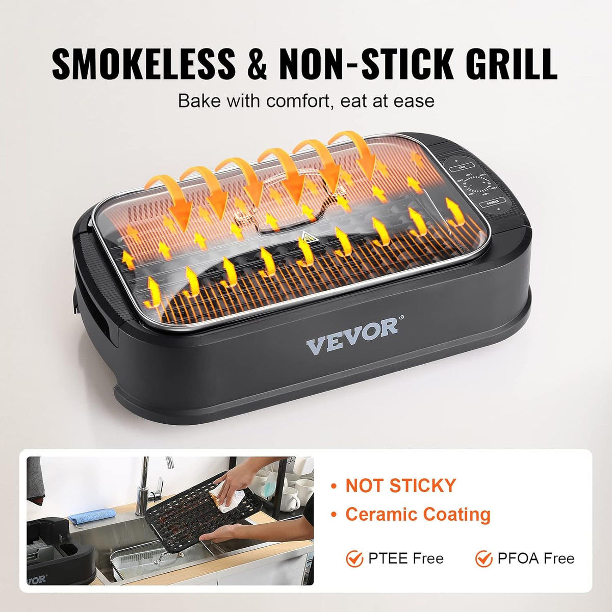 110 sq.in 1500W Electric Non-Stick Smokeless Indoor Grill H4829