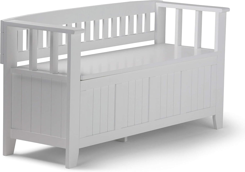 White Solid Wood 48 inch Storage Bench Z394