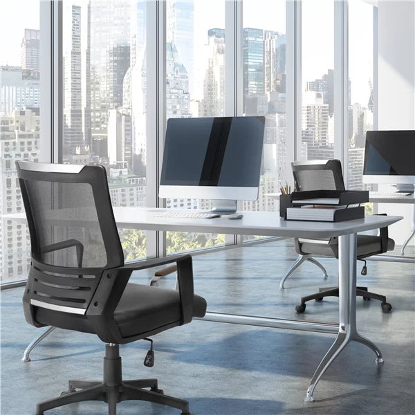 Adjustable Midback Ergonomic Mesh Swivel Office Chair with Lumbar Support, Brown Seat Y9048