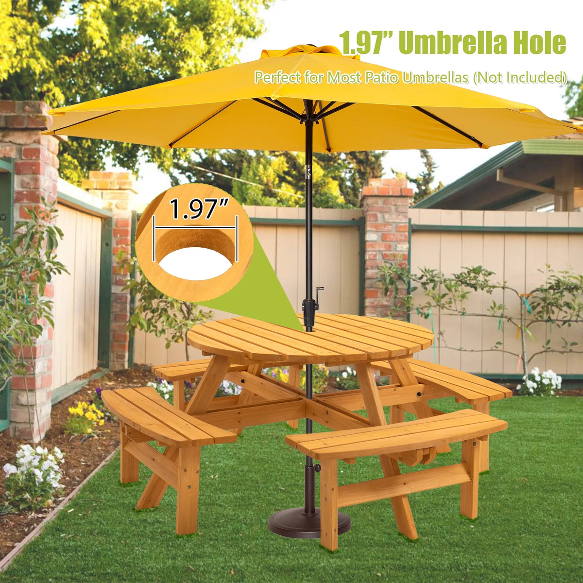 8-Person Wooden Picnic Table with 4 Built-in Benches L878195