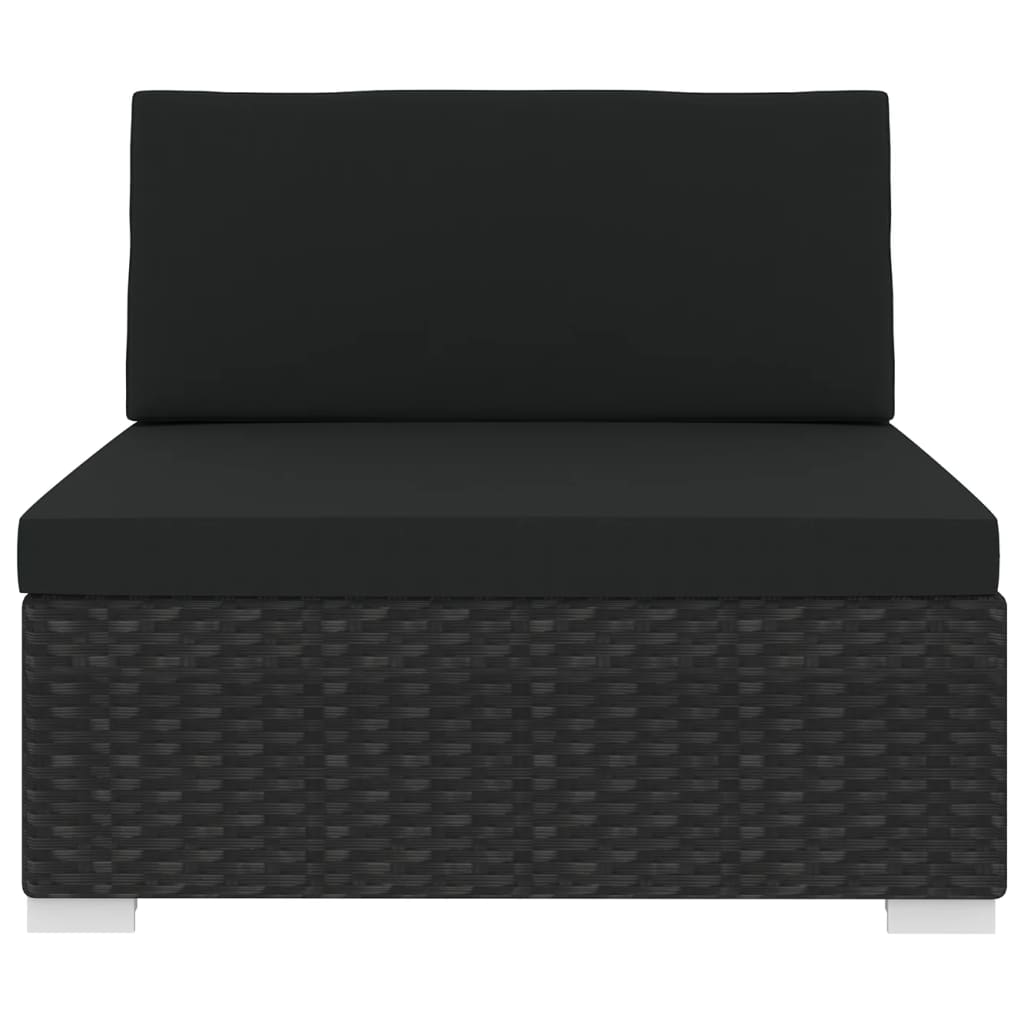 Black Poly Rattan Sectional Middle Seat with Cushions S767804