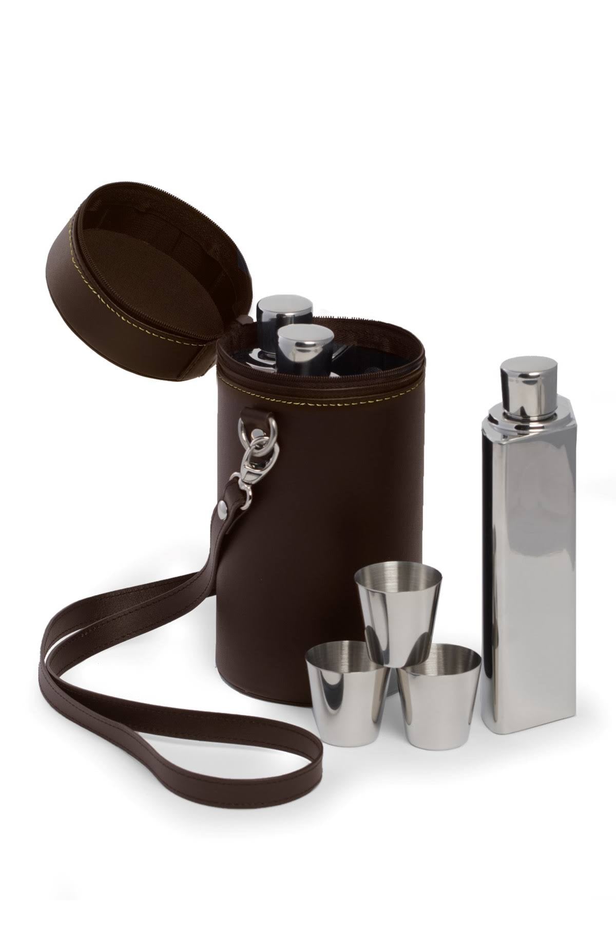 7-Piece Flask Set in Leather Carrying Case Y8329
