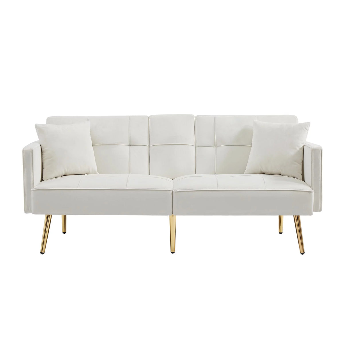 Convertible Sofa Bed Velvet Metal Legs Cream White B33474
