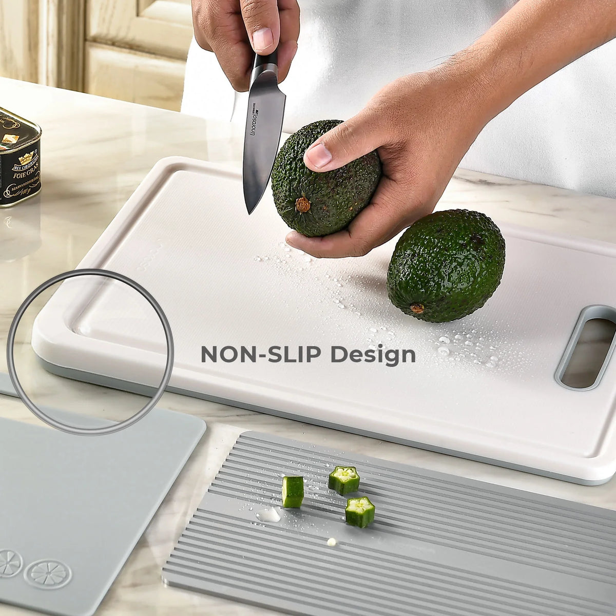 Chalk White Plastic Cutting Board Set with Defrosting Tray O91898