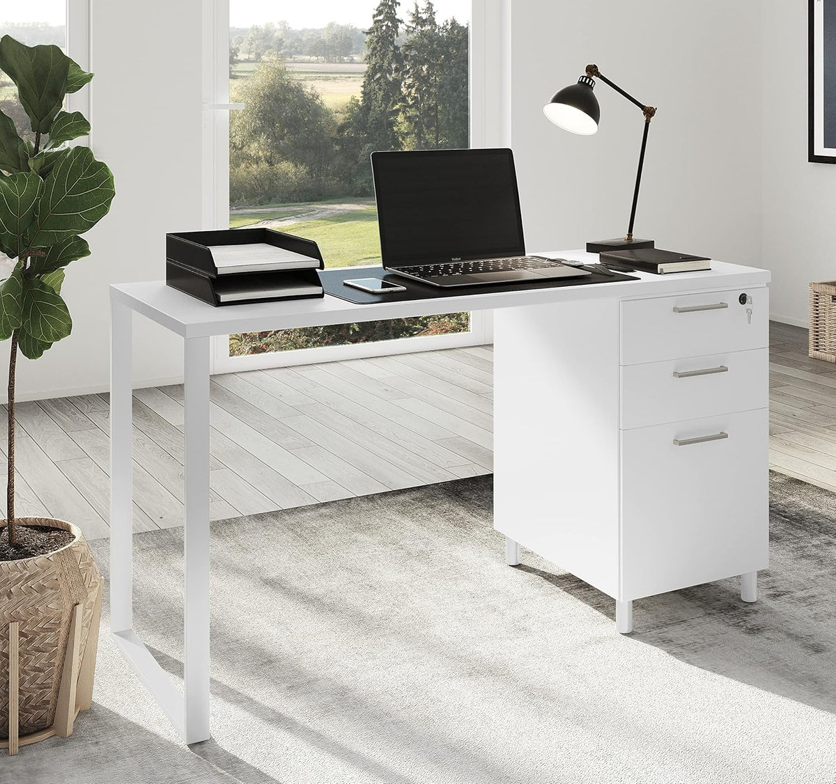 47 Inch Computer Desk with 3 Detachable Locked Drawers C29773