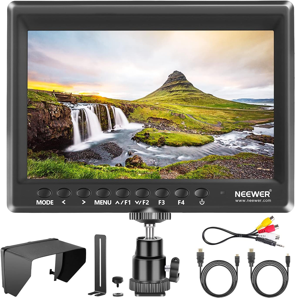 7inch Camera Field Monitor HD IPS 1280x800 4K HDMI with Sunshade and Ball Head O12648