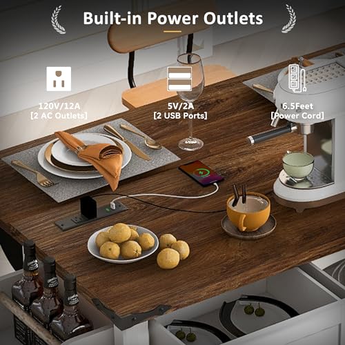 White Farmhouse Kitchen Island with Power Outlet, 2 Sliding Barn Door Storage, Drop Leaf, 3 Drawers, Rolling Cart on Wheels I278445