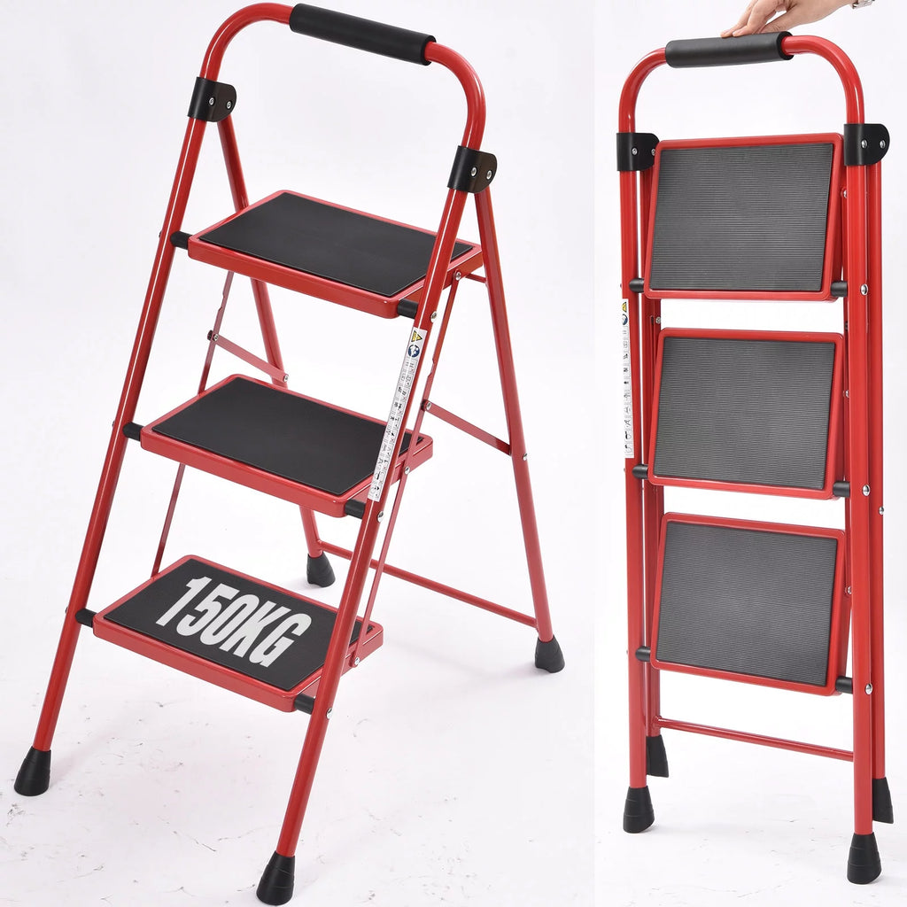 3 Step Folding Step Stool with Handrail White W595727