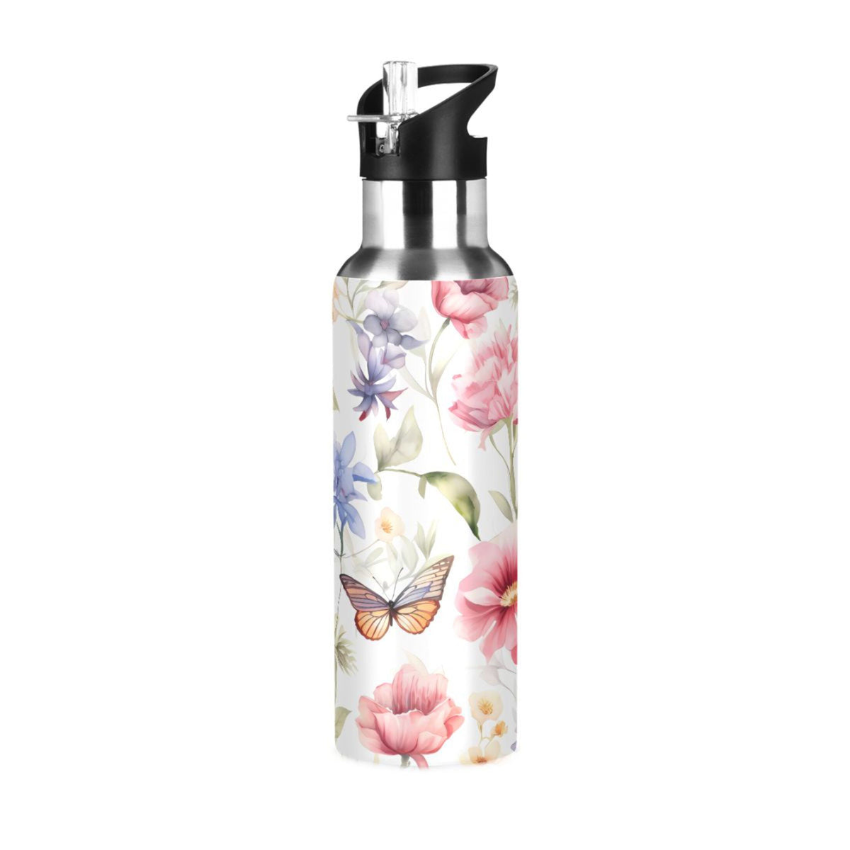 Stainless Steel Insulated Thermos Vacuum Flask Water Bottle with Straw Lid Y32614