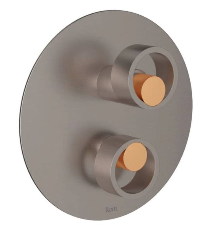 Satin Nickel and Satin Gold Pressure Balance Trim with Diverter with Circular Handle R3818