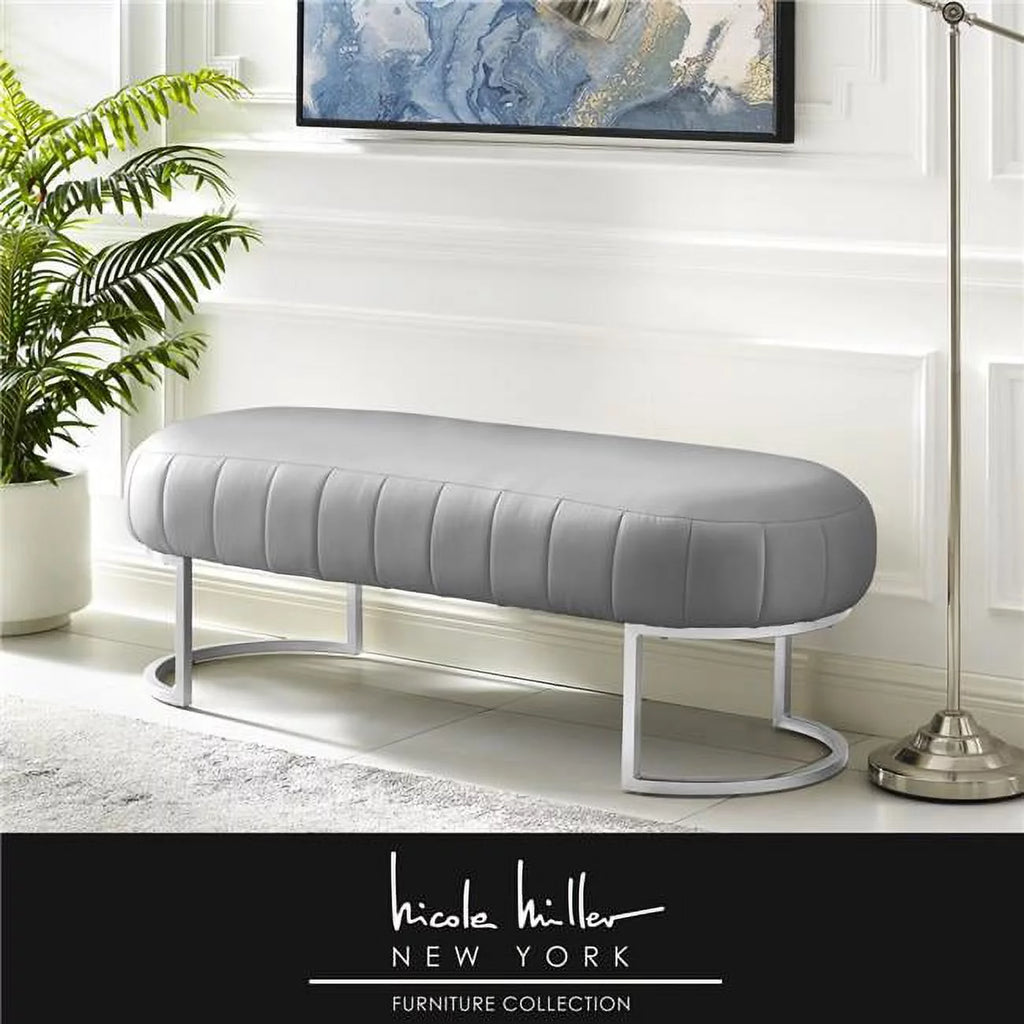 Grey & Silver Leather PU Bench A976