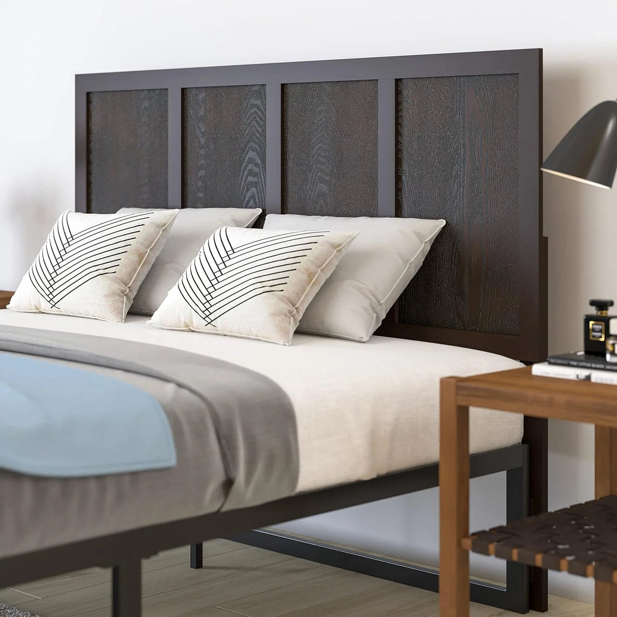 Queen Size Dark Brown Wooden Adjustable Headboard B7496