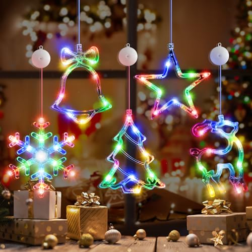5Pack Christmas Window Lights with Timer, Battery Powered White LED Snowflake Decor J313
