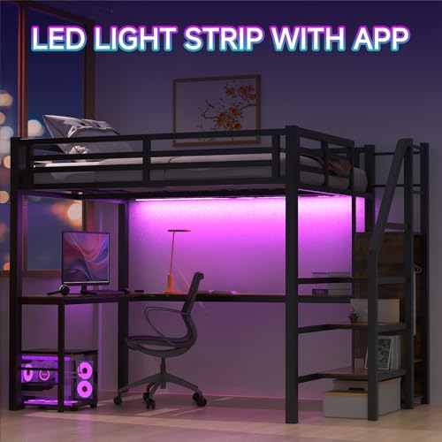 Full Size Metal Loft Bed with Desk and Wardrobe B732