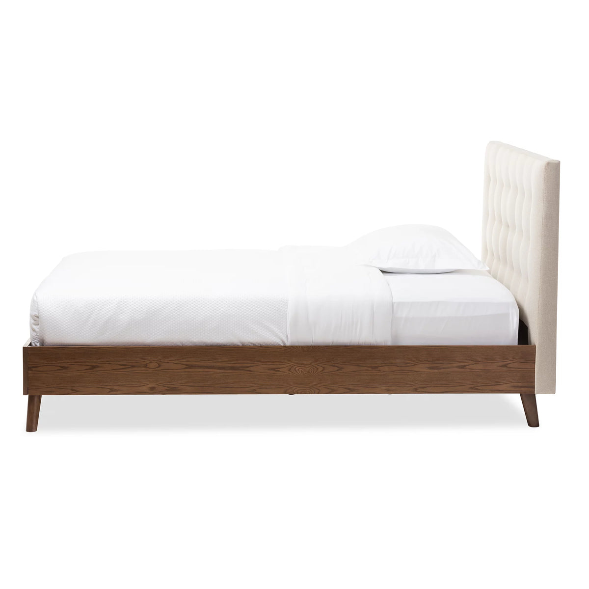 Mid-century Modern Fabric Upholstered Walnut Wood Platform Bed Z36251