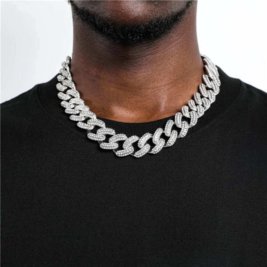 19MM Zircon Cuban Chain Necklace Bracelet Set 24" Y50026