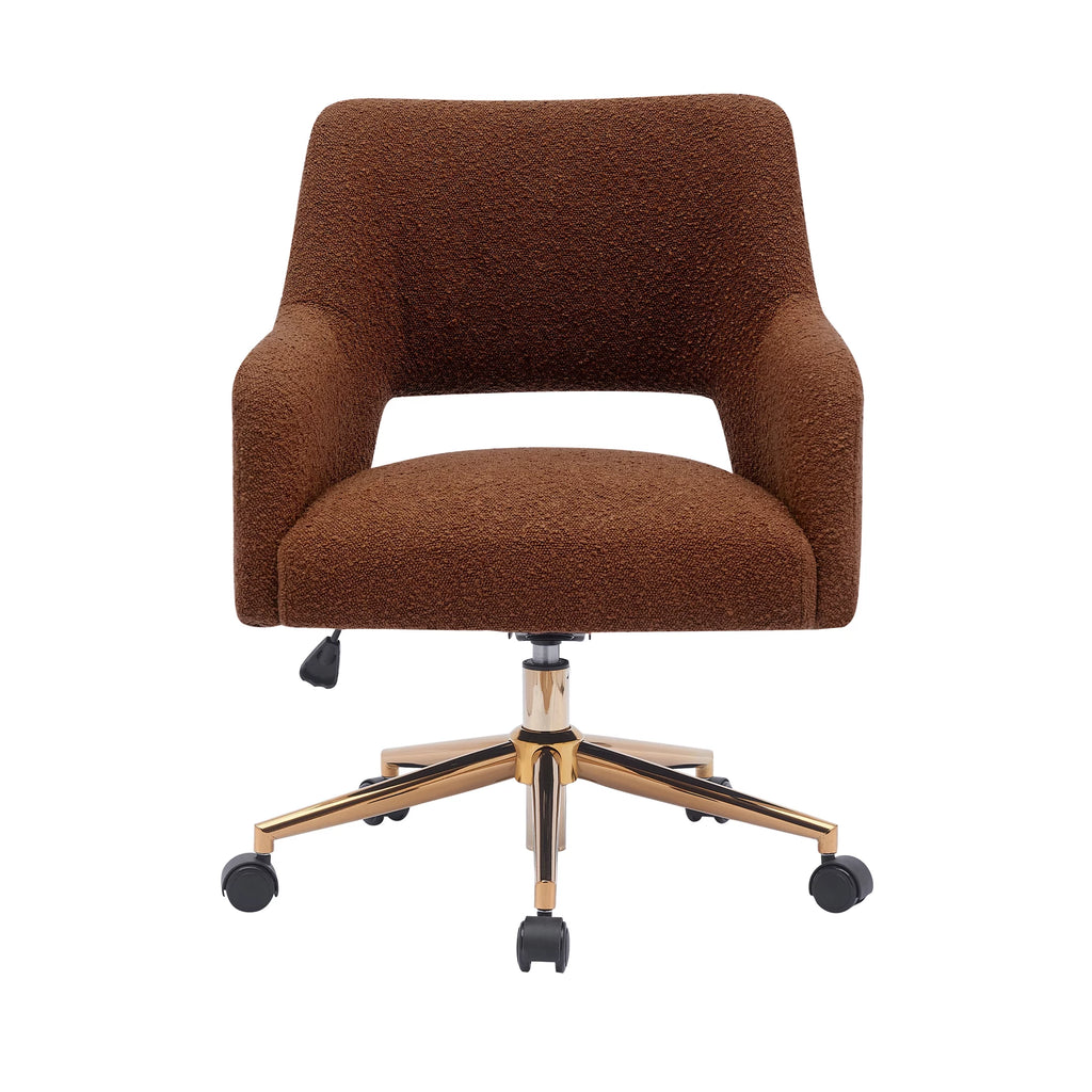 Rust Orange Boucle Fabric Upholstered Rolling Task Chair N5727