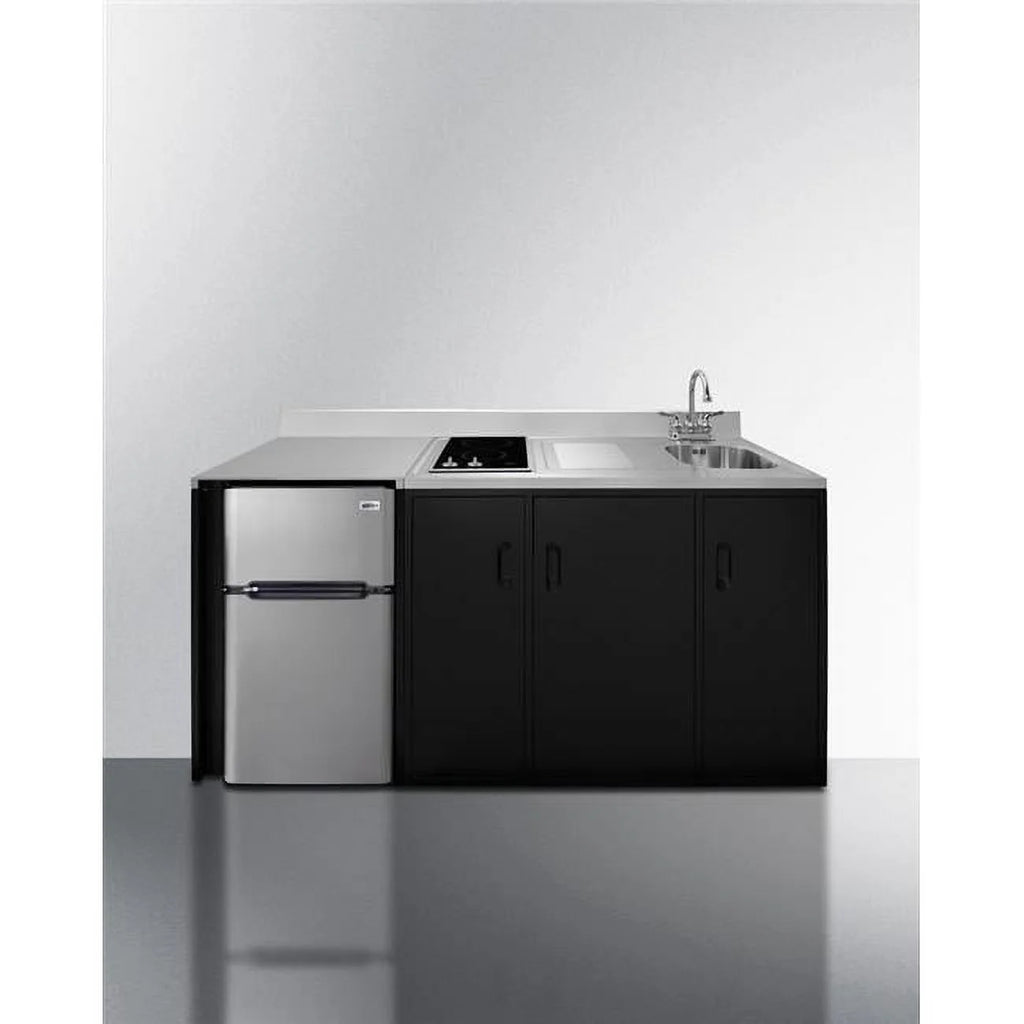 72 in. Wide All-In-One Kitchenette - Black & Stainless Steel K457