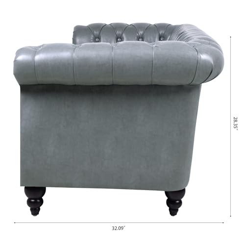 Orange 3 Seater PU Chesterfield Couch with Wooden Legs E38983