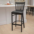 Black Vertical Back Metal Restaurant Barstool with Walnut Wood Seat C172