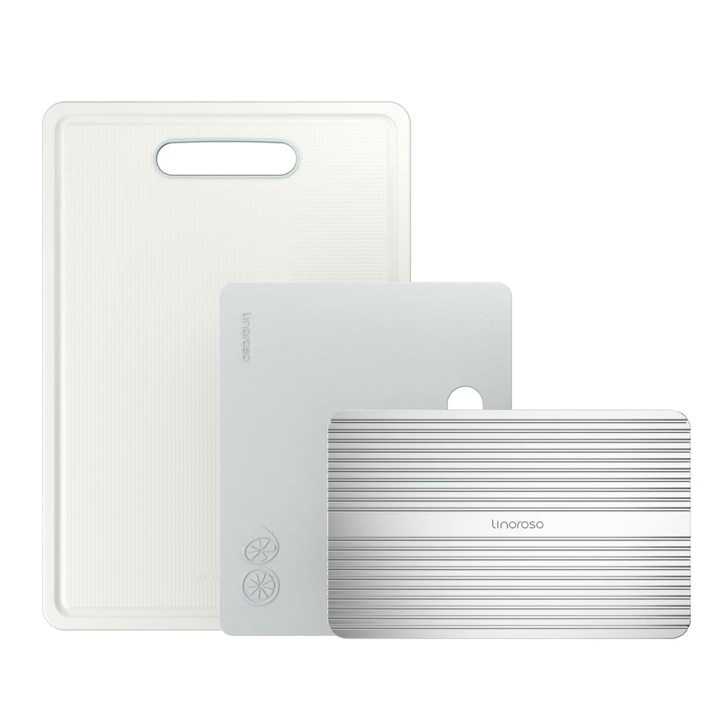 Chalk White Plastic Cutting Board Set with Defrosting Tray O91898