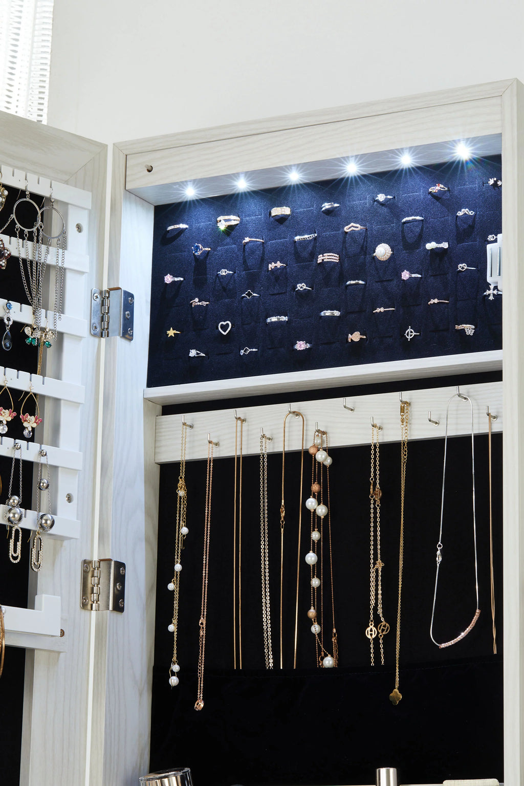 White Wall-Mounted Jewelry Cabinet with LED Lights K238