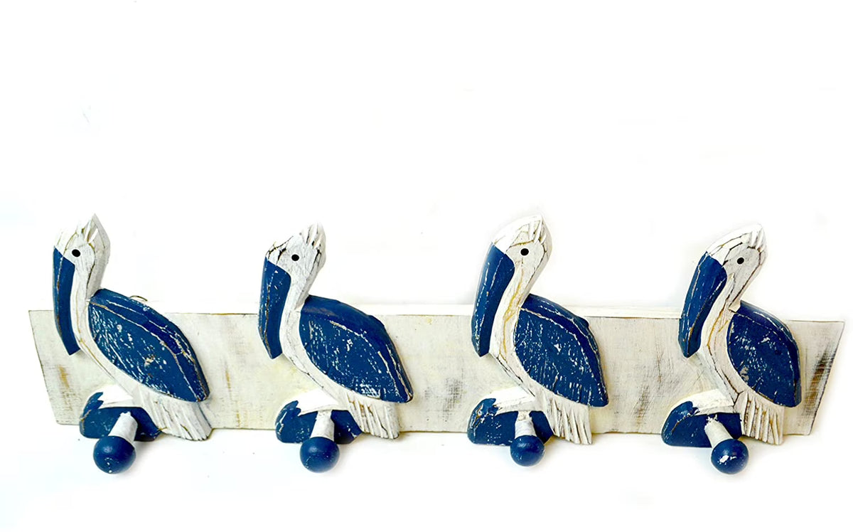 Hand Carved Wooden Wall Hanging Pelican Towel Hooks P881