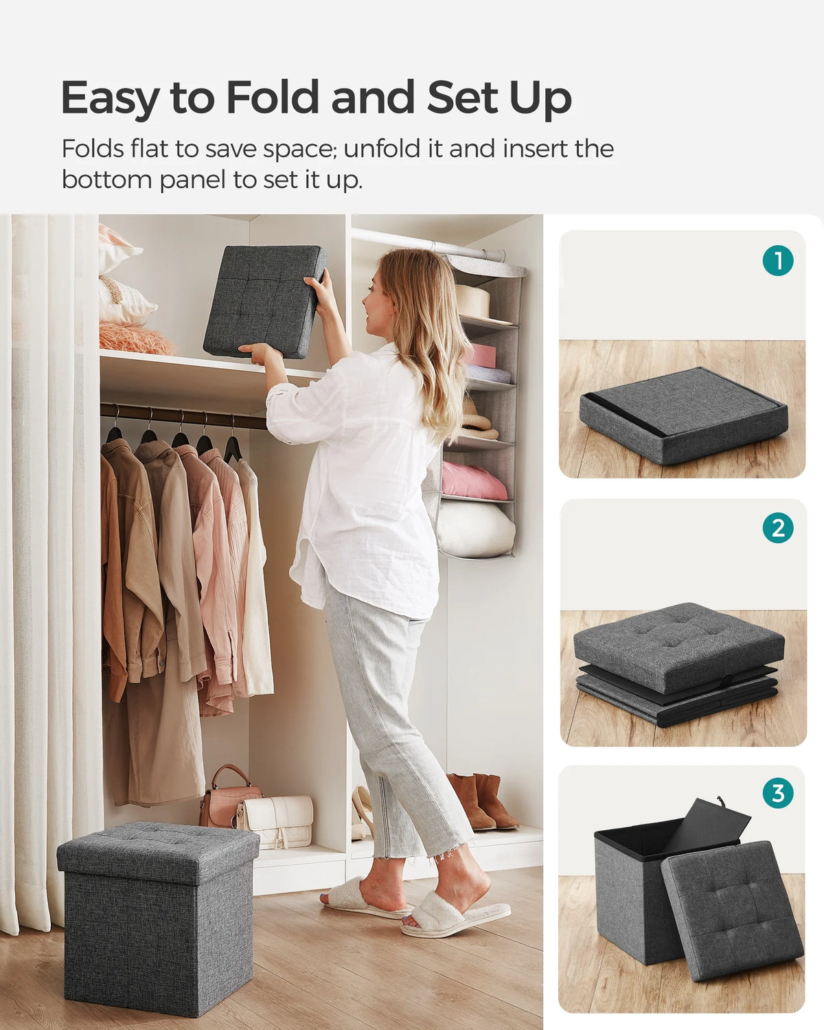 11.8" Dark Gray Storage Ottoman H3596