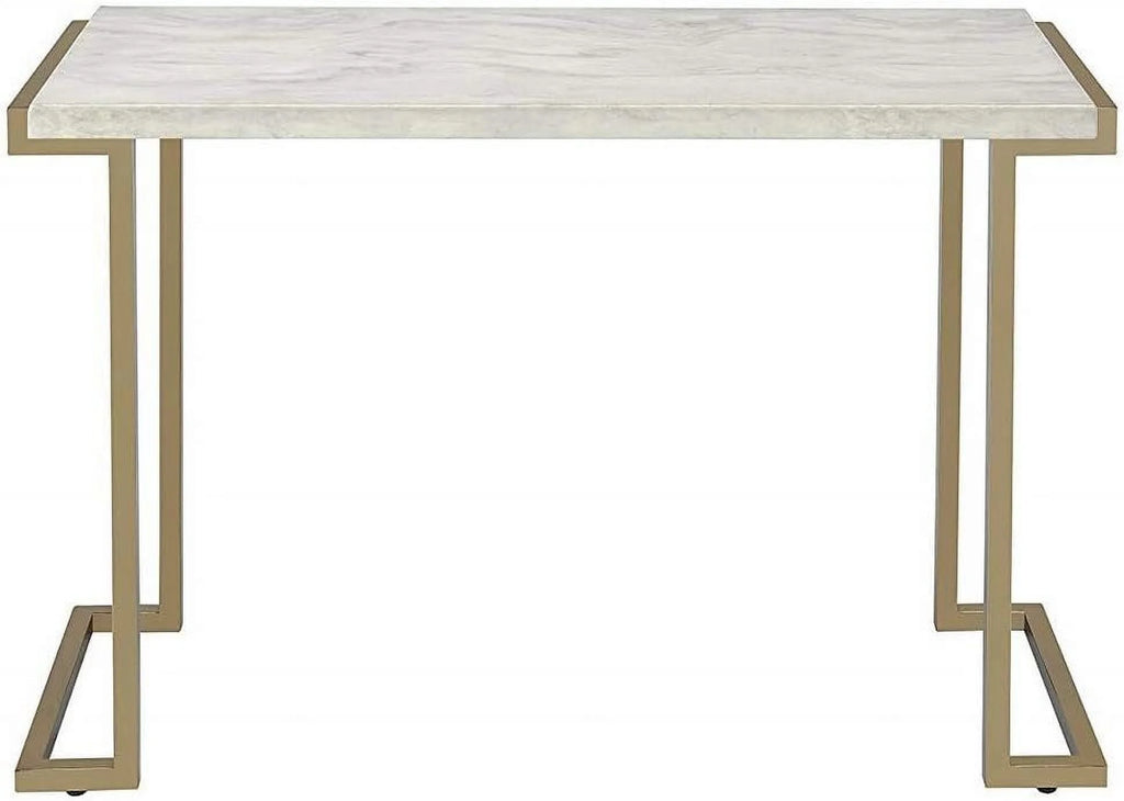 Champagne Beige Faux Marble Top Console Table W2575
