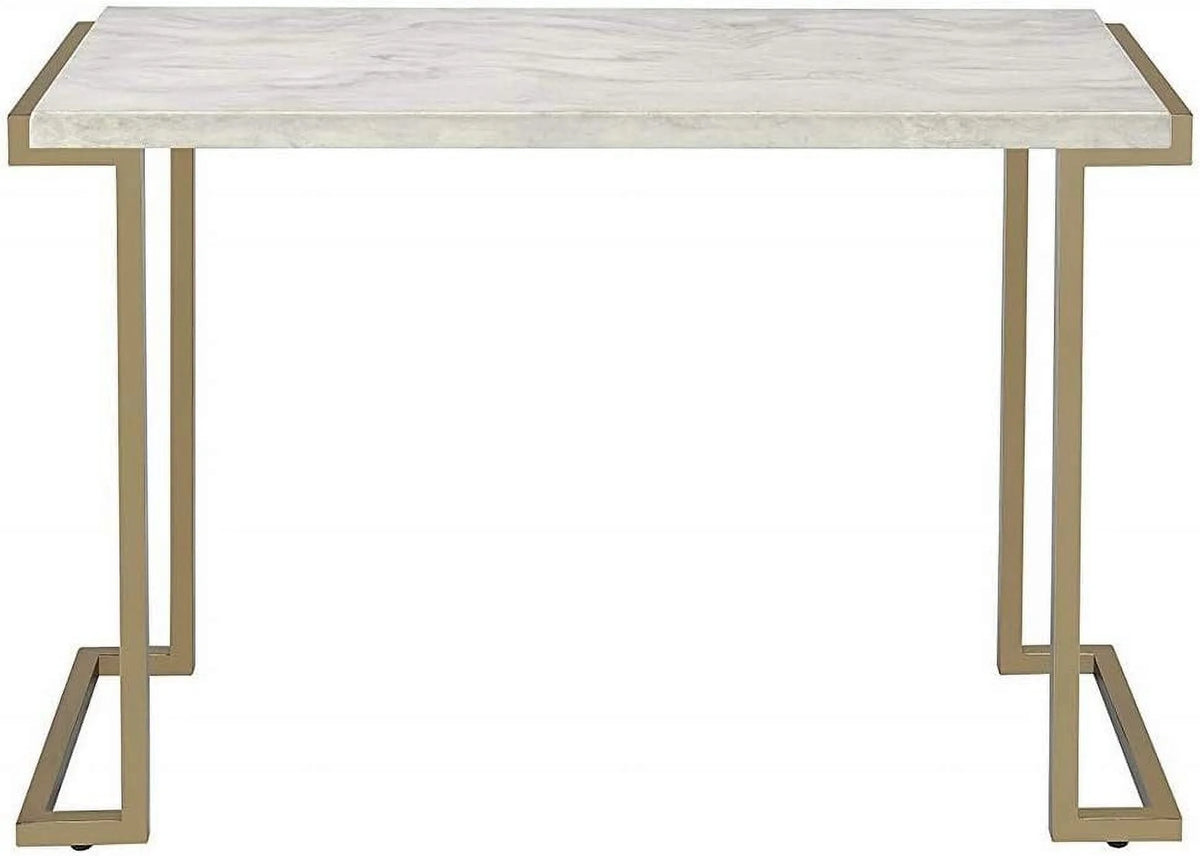 Champagne Beige Faux Marble Top Console Table W2575