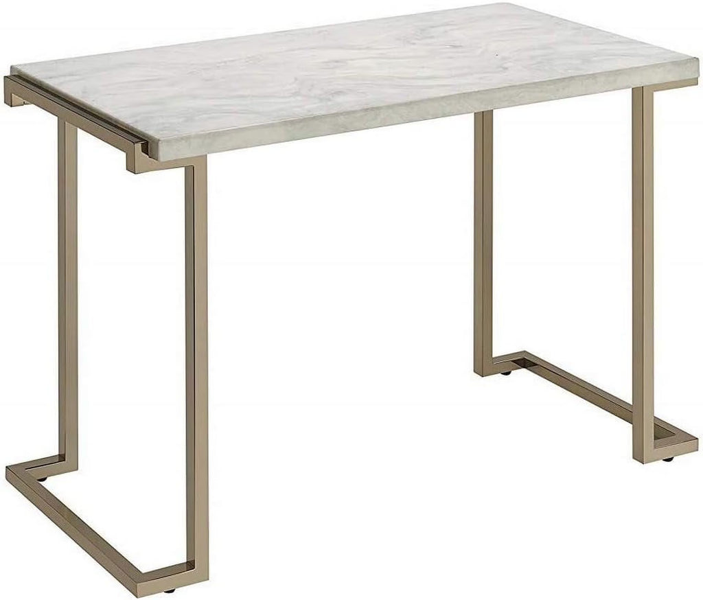 Champagne Beige Faux Marble Top Console Table W2575
