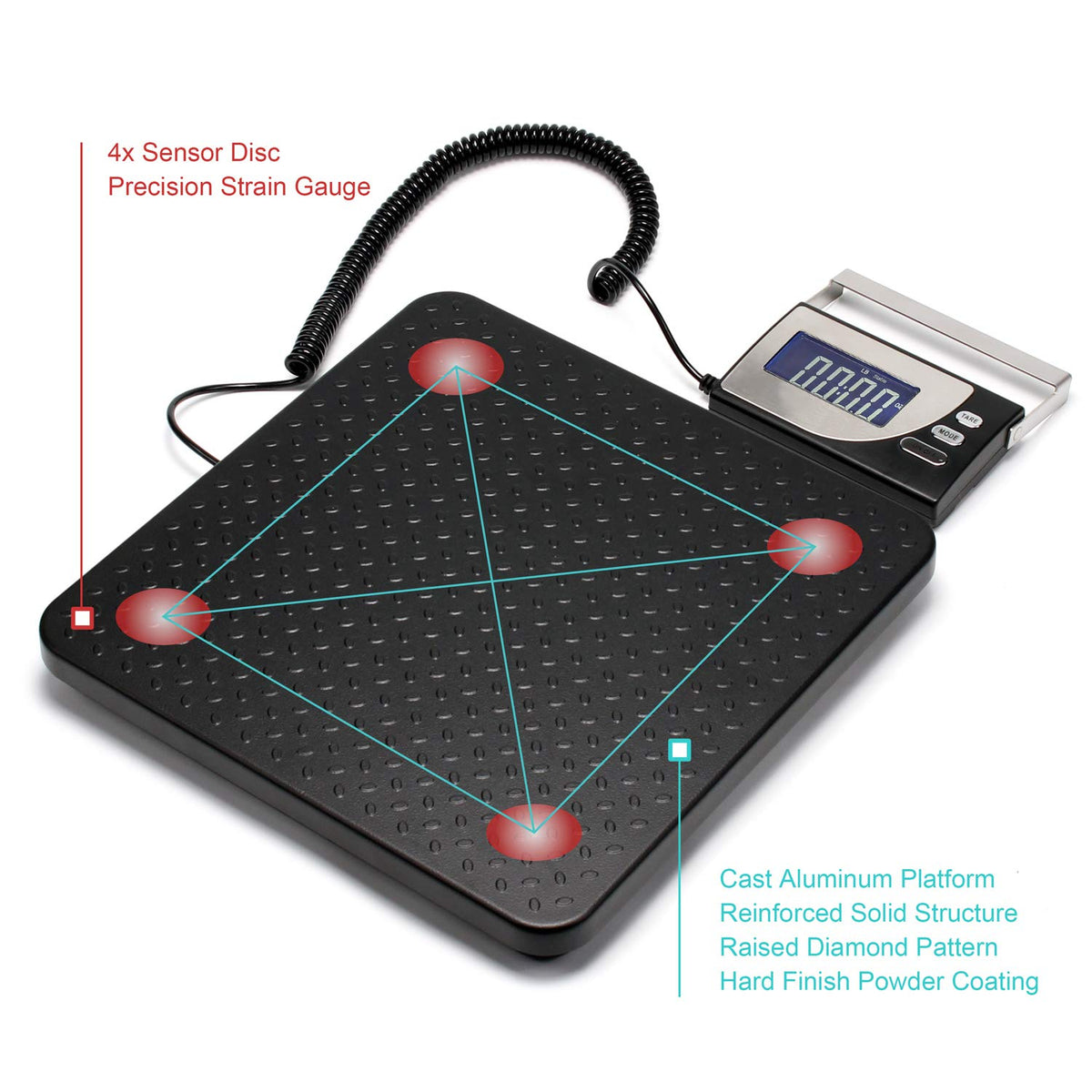 Digital Heavy Duty Postal Shipping Scale, Cast Aluminum Pan, Backlit LCD, AC Adapter, Multi Weight Unit, Pack of 2 M182