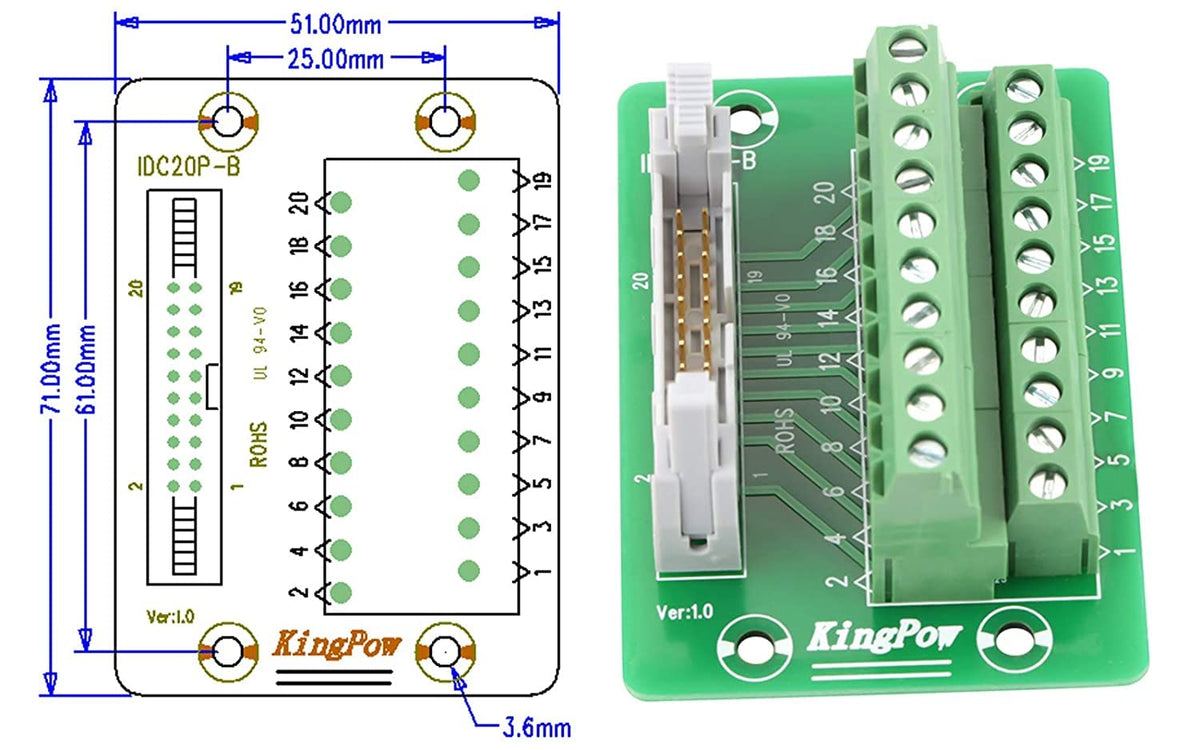 2x10 20Pins Male Header Terminal Block Connector Pack of 2 C4514