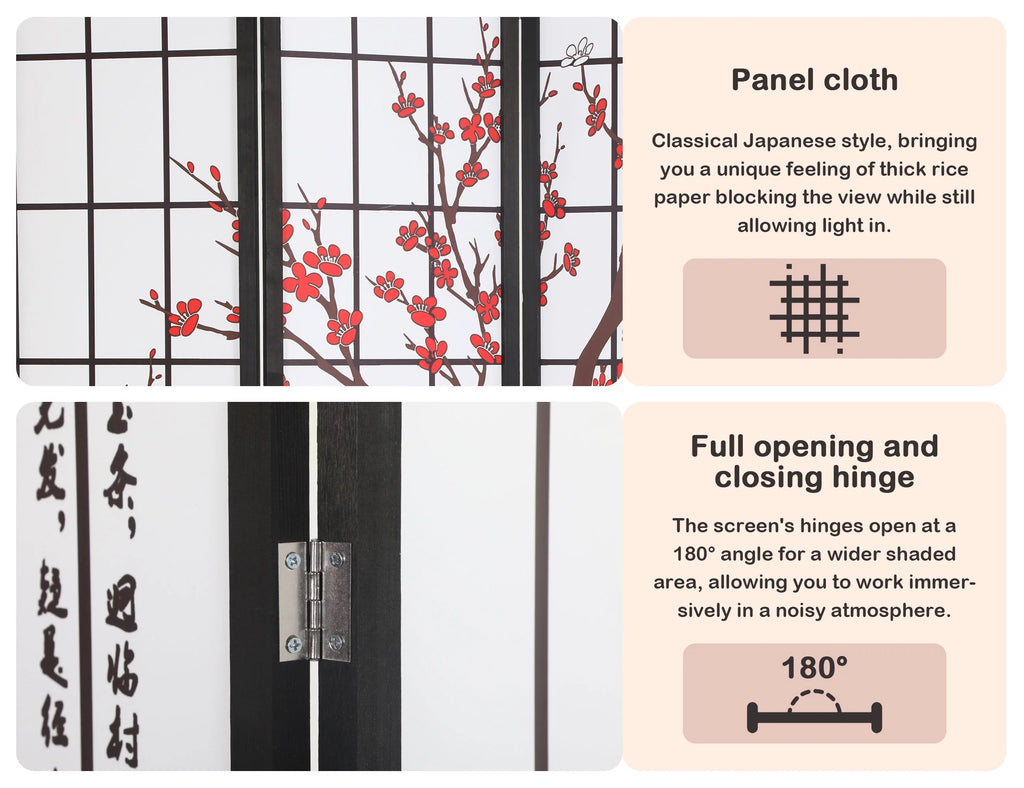 4 Panel 6Ft Wood Folding Privacy Screen U57778