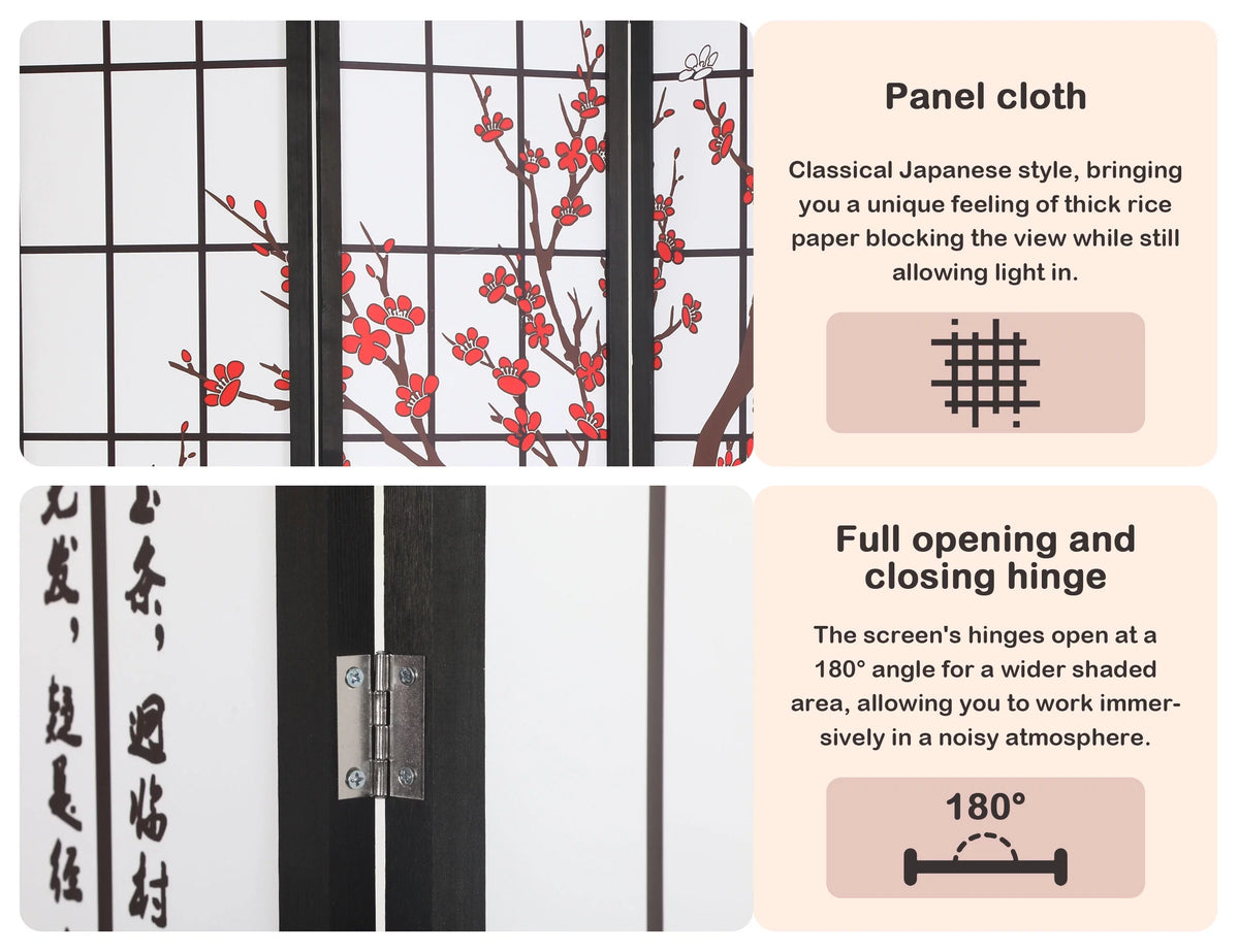4 Panel 6Ft Wood Folding Privacy Screen U57778