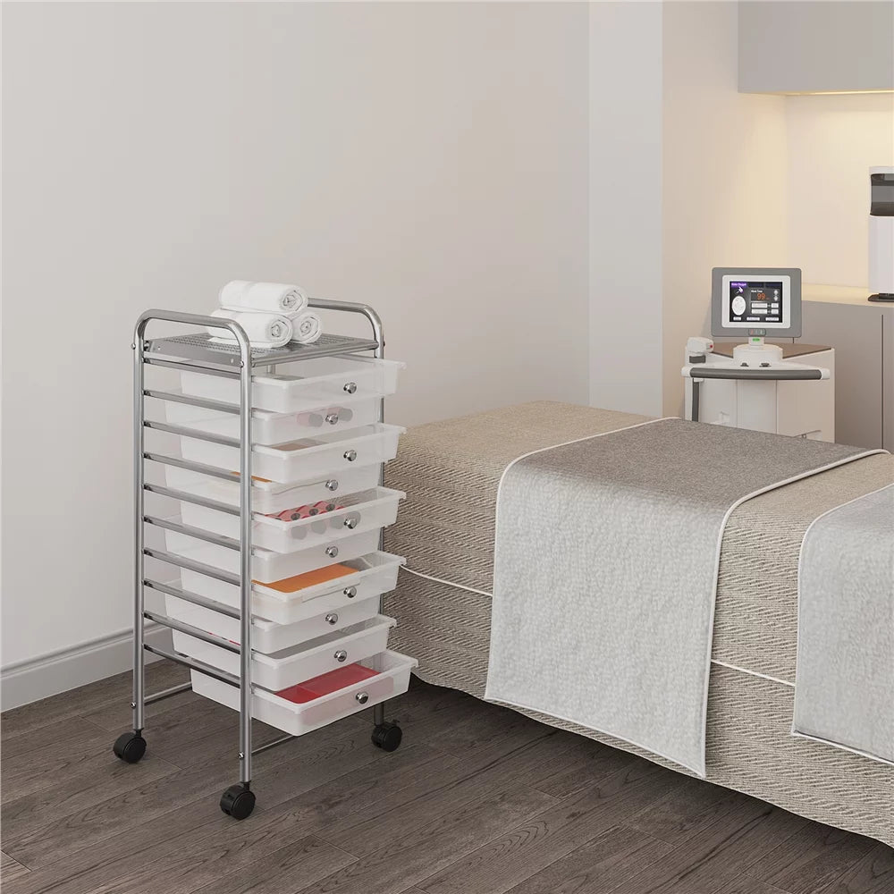 White 10 Drawer Rolling Storage Cart S90579