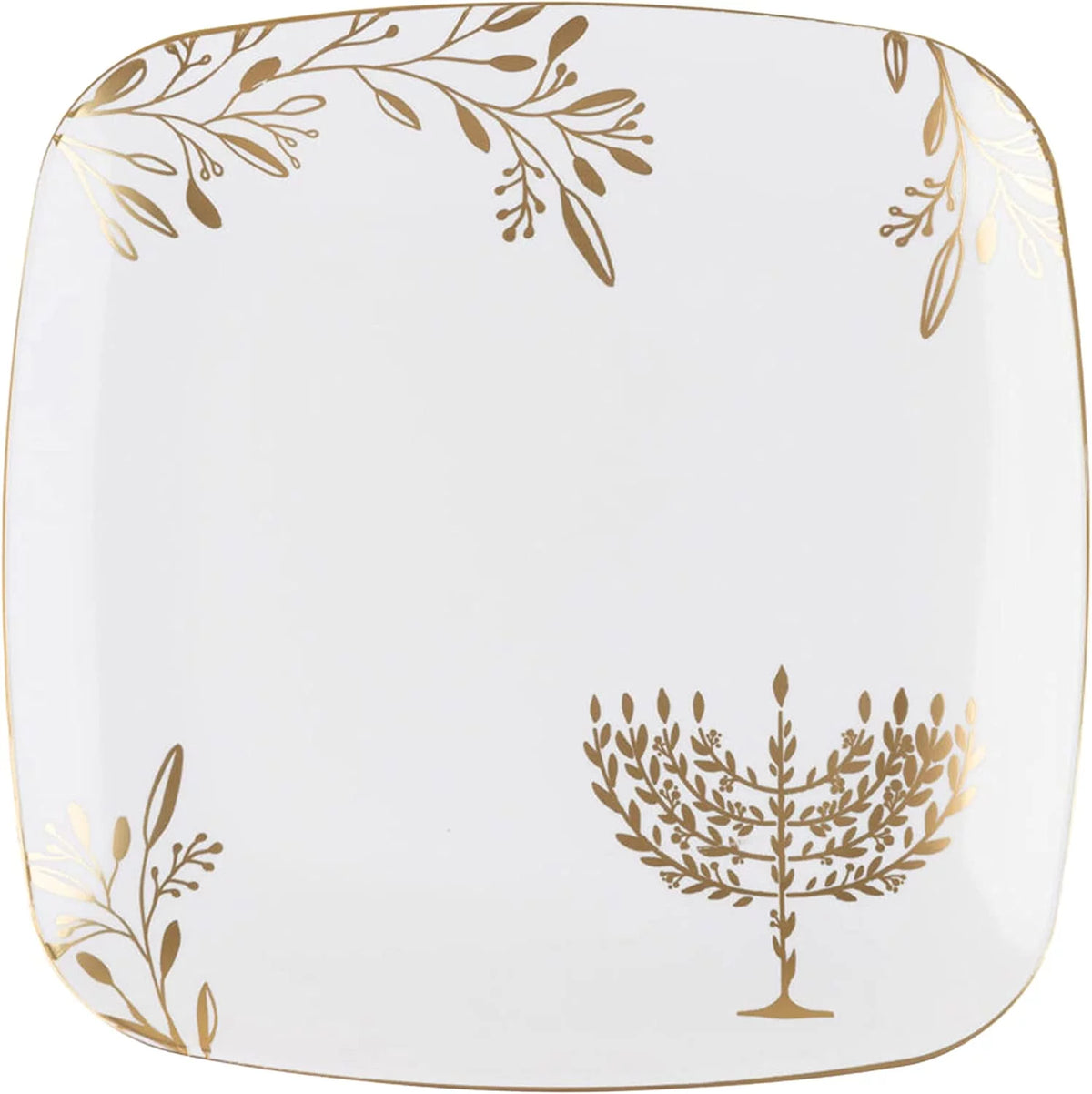 10" Square Plastic Plates with White Gold Design (60 Pack) Q1533