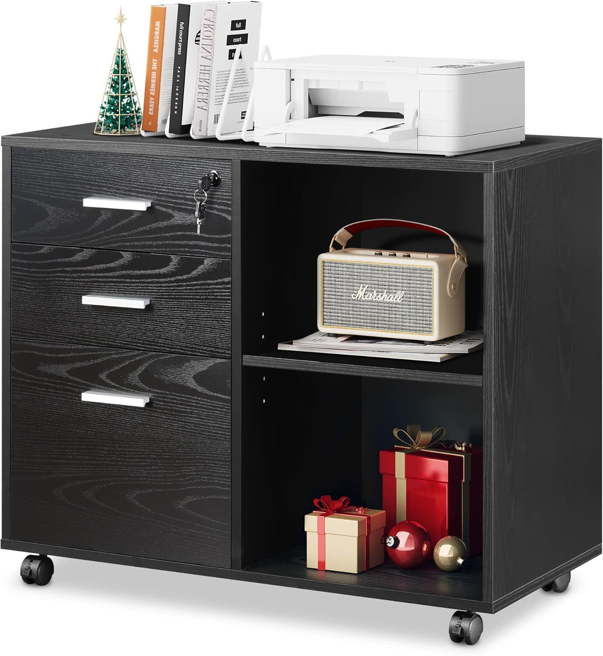 Gray Oak 3-Drawer Wood File Cabinet with Lock G26574